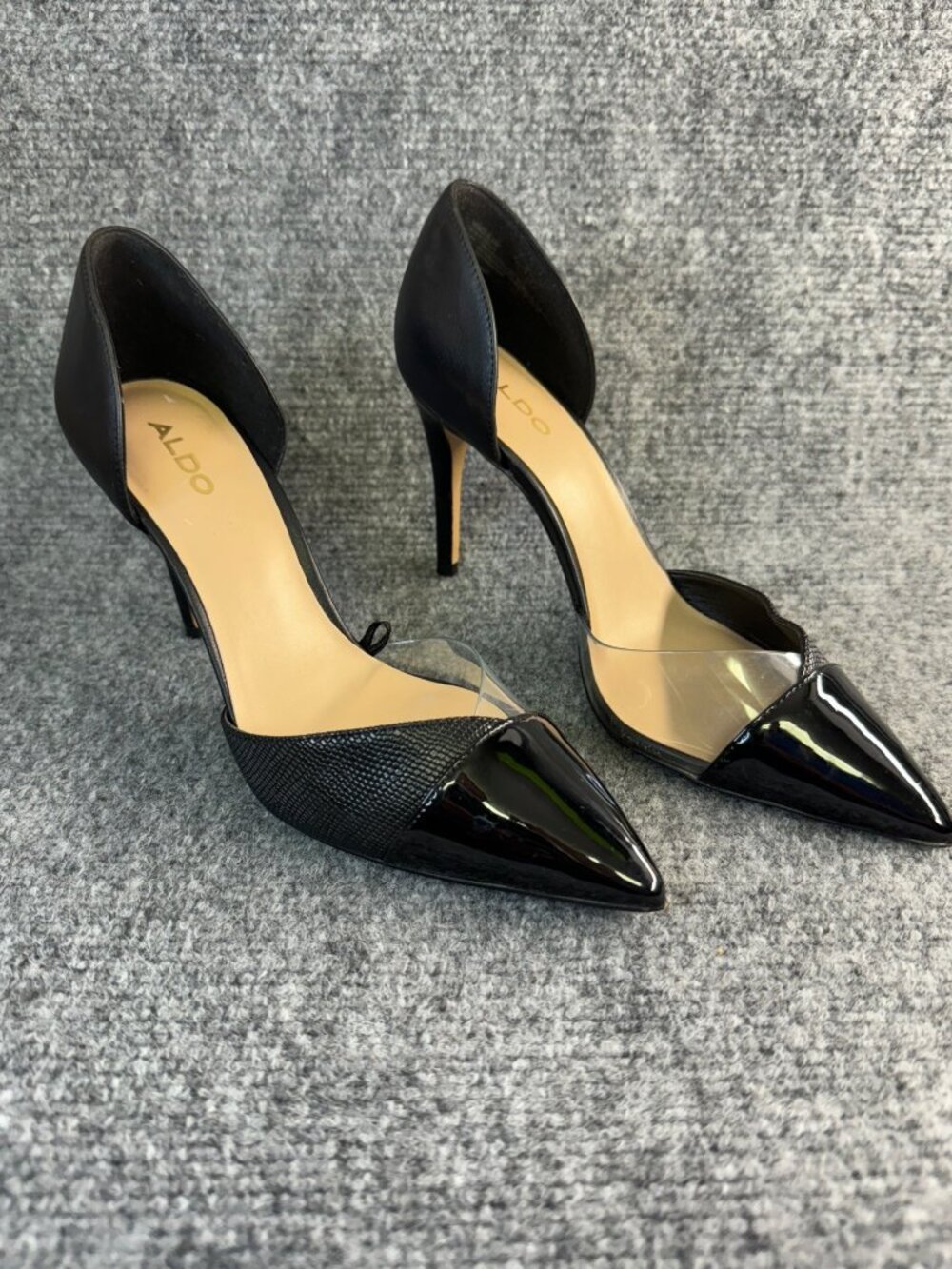 Aldo Womens Pointed-Toe Black High Heels Size 6.5M Faux Patent Leather & Texture